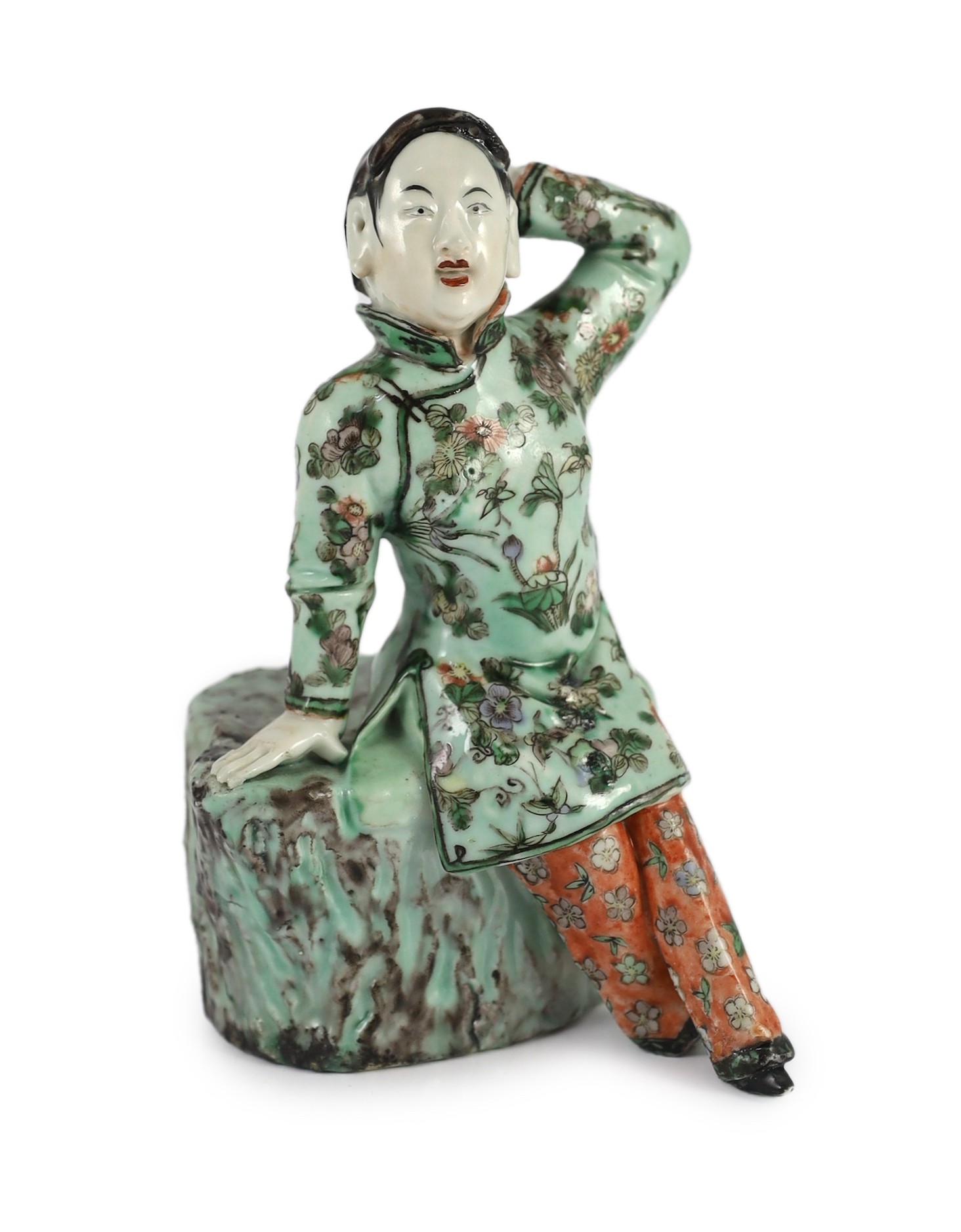 A Chinese enamelled porcelain figure of a Han Chinese woman, late 19th century, 16cm high